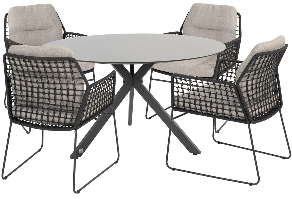 Rhodos Locarno dining tuinset 130 cm 5 delig rond Hpl antraciet 4 Seasons Outdoor