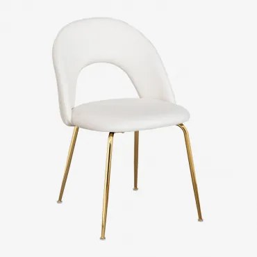 Set Van 4 Gestoffeerde Eetkamerstoelen Glorys Goud & Stof Crème Beige & Tela - Sklum