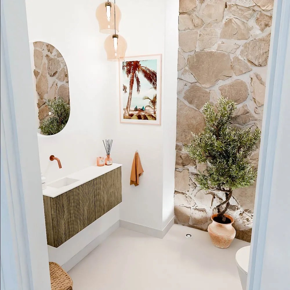 Mondiaz Joya 90cm toiletmeubel dusk met wastafel faye links zonder kraangat talc