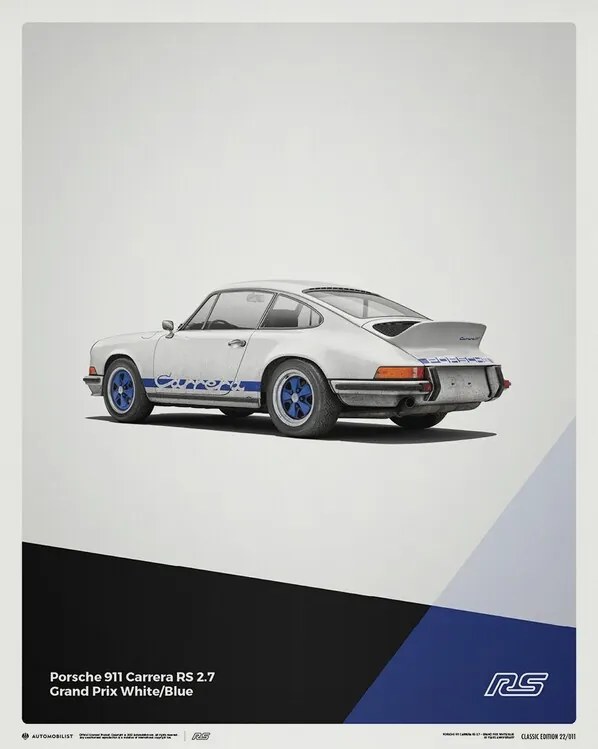 Kunstdruk Porsche 911 RS - 1973 - White, Automobilist