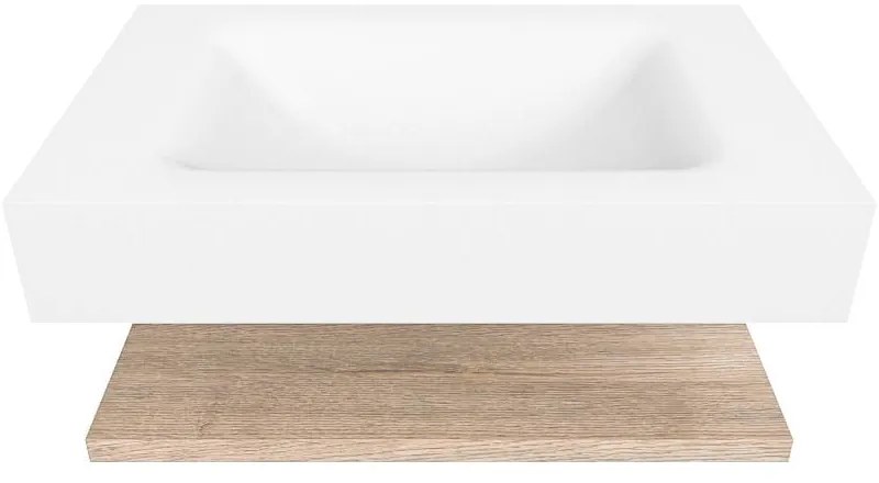 Zaro Alan badmeubel 70cm met planchet washed oak en vrijhangende wastafel cloud midden zonder kraangat talc
