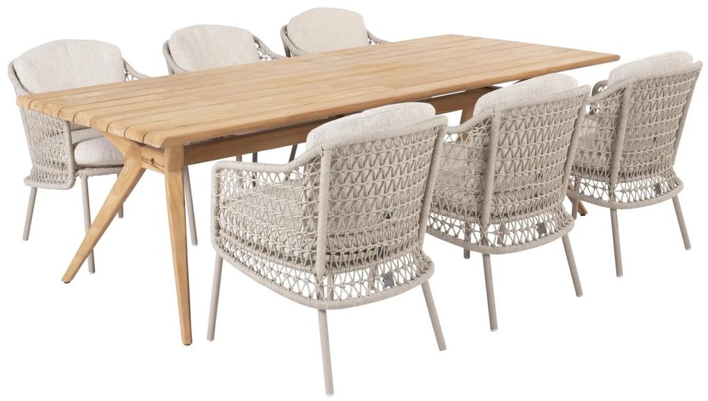 4 Seasons Outdoor Puccini dining set met teak Bel Air tafel 240 cm      beige weerbestendig