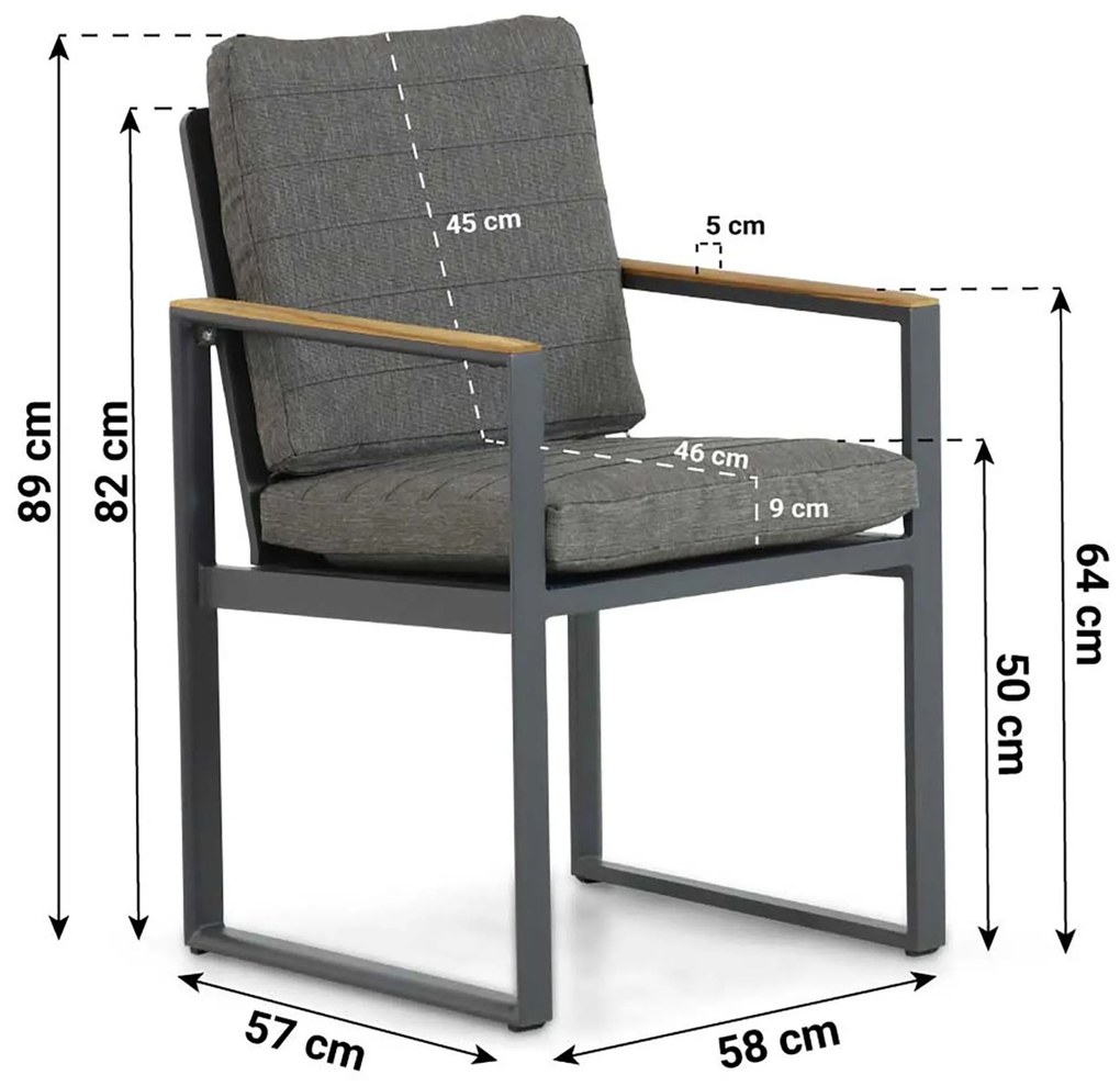 Tuinstoel Aluminium/Teak Grijs-antraciet Lifestyle Garden Furniture Faro