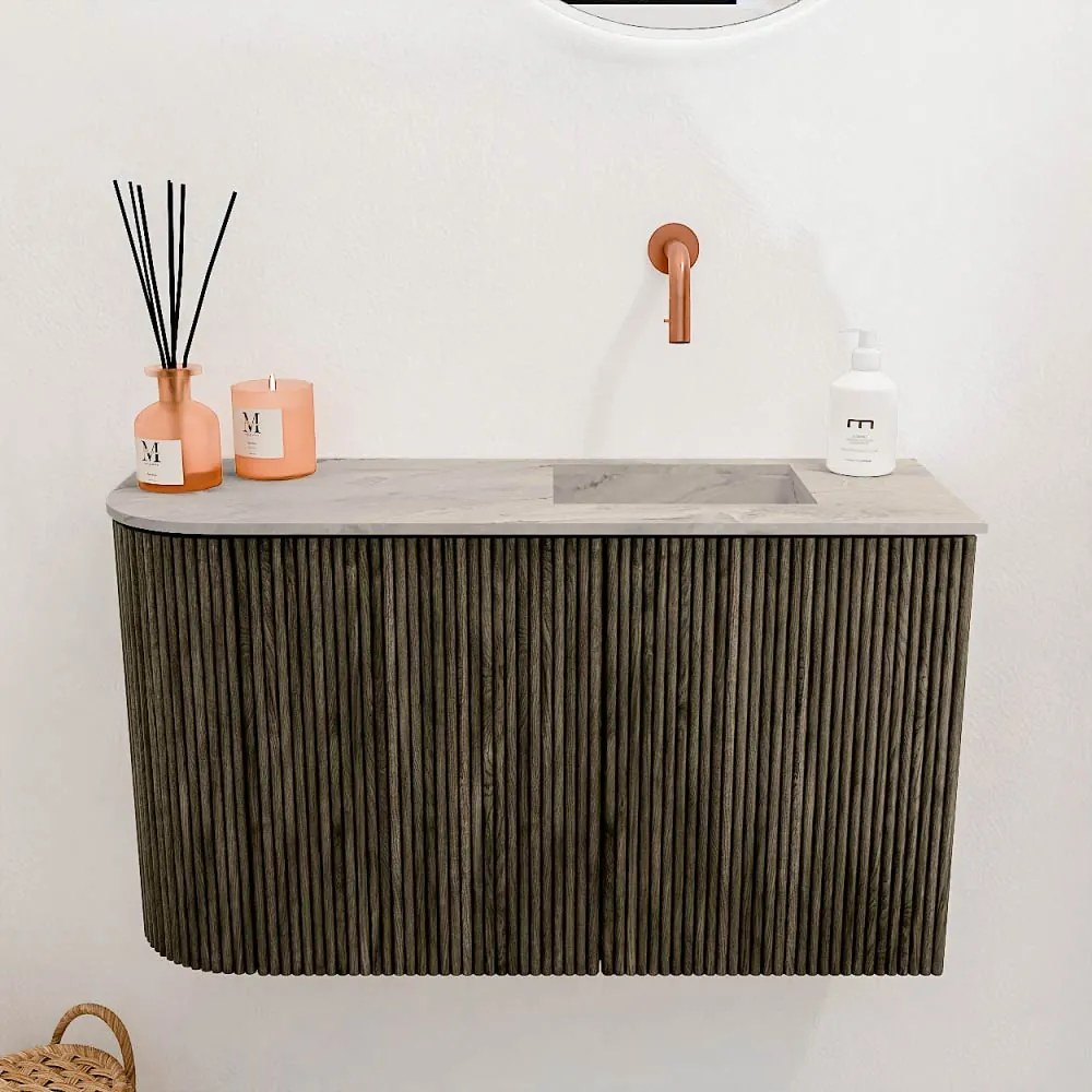 Mondiaz Joya DLux 70cm toiletmeubel ronding links shadow met wastafel faye rechts zonder kraangat glace