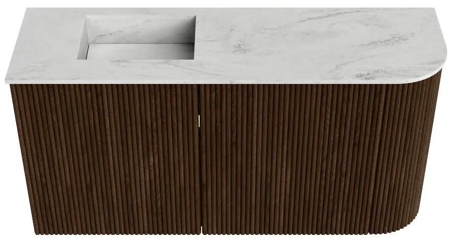 Mondiaz Joya DLux 80cm toiletmeubel ronding rechts walnut met wastafel faye links 1 kraangat opalo
