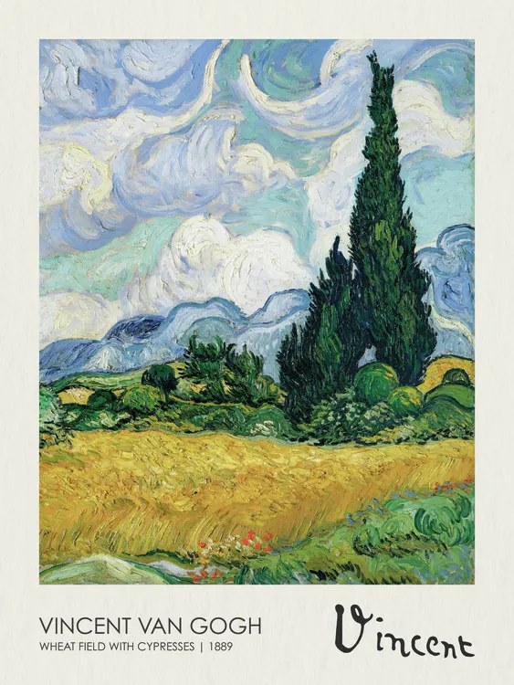 Kunstreproductie Wheatfield with Cypresses (1889), Vincent van Gogh