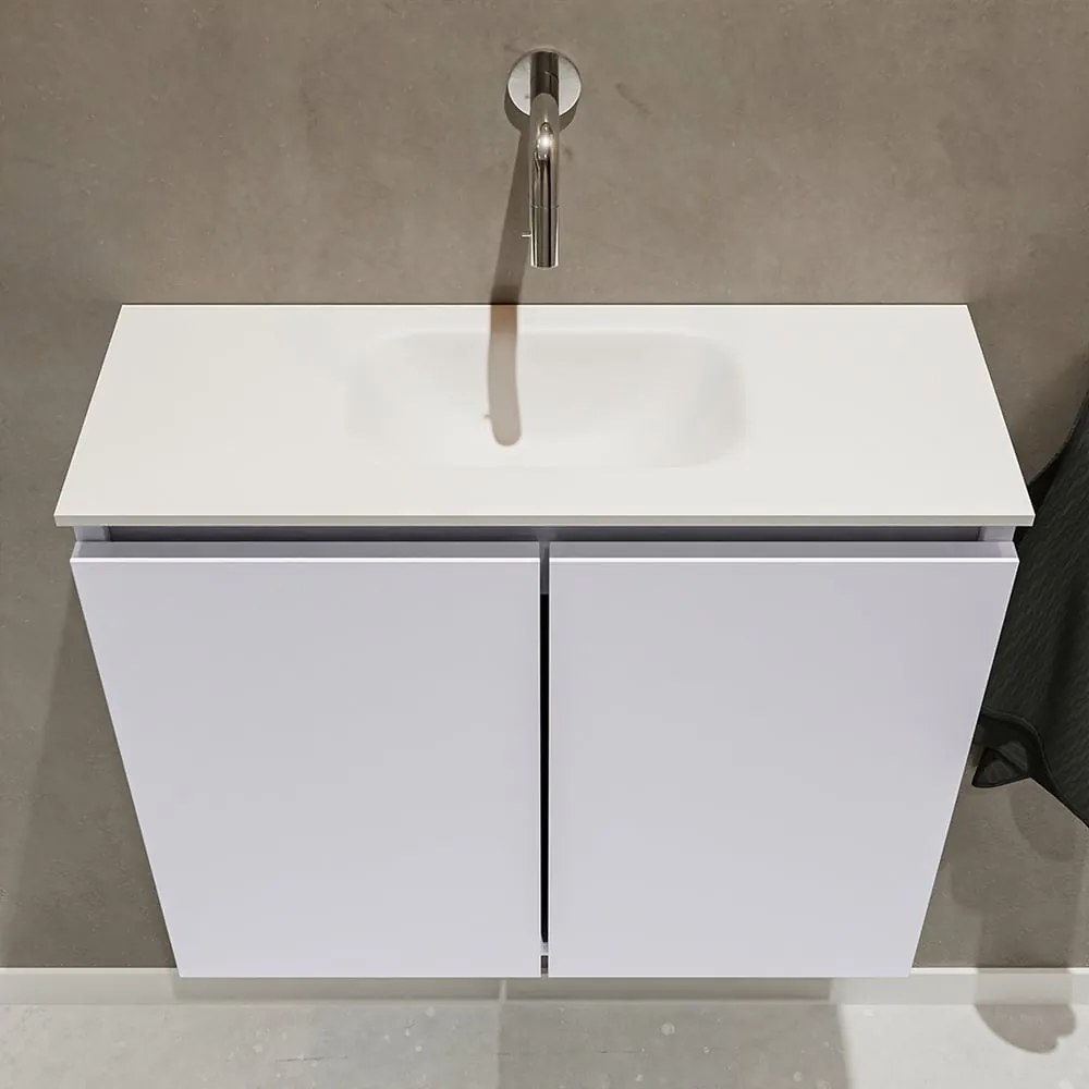 Mondiaz Ture 60cm toiletmeubel cale met wastafel talc midden geen kraangat