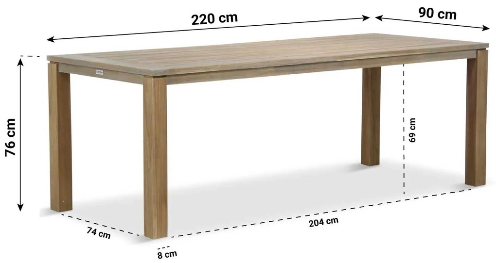 Dining Tuintafel rechthoekig 220 x 90 cm Teak Old teak greywash Bristol