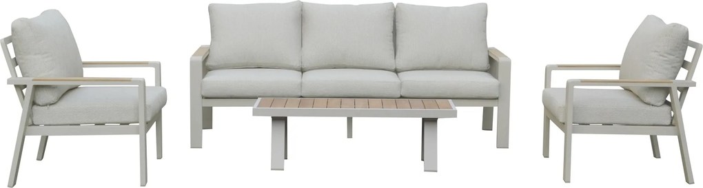 Lola stoel bank loungeset 4 delig latte zand aluminium teaktafel