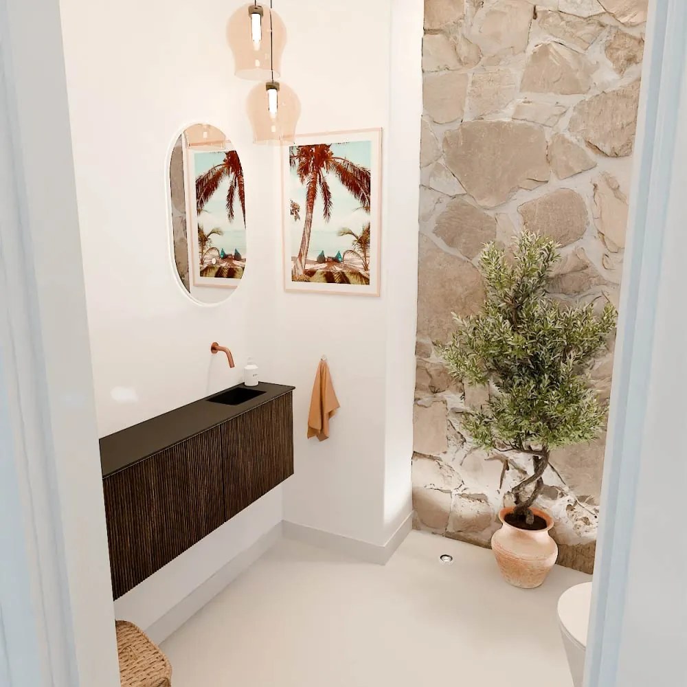 Mondiaz Joya 110cm toiletmeubel ronding links walnut met wastafel faye rechts zonder kraangat urban