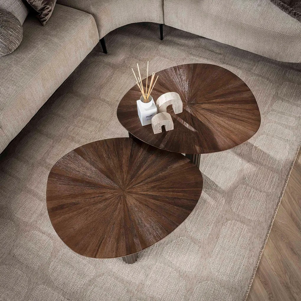 Salontafel Set Bruin Teakhout 2-delig - 75 X 61cm.