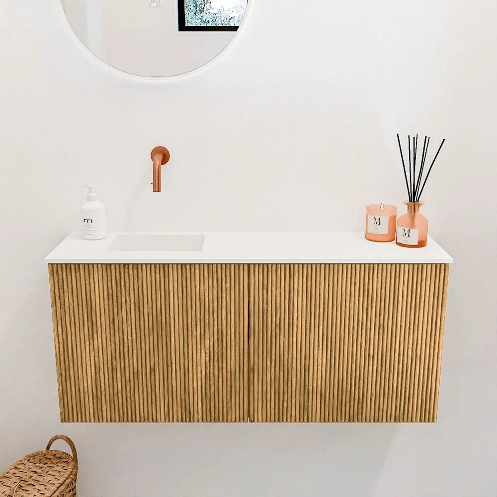 Mondiaz Joya 90cm toiletmeubel oak met wastafel faye links zonder kraangat talc