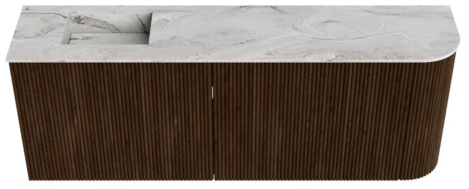 Mondiaz Joya DLux 110cm toiletmeubel ronding rechts walnut met wastafel faye links zonder kraangat glace