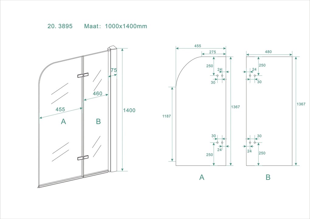 Mueller Clap badwand 2-delig 100x140 anti-kalk