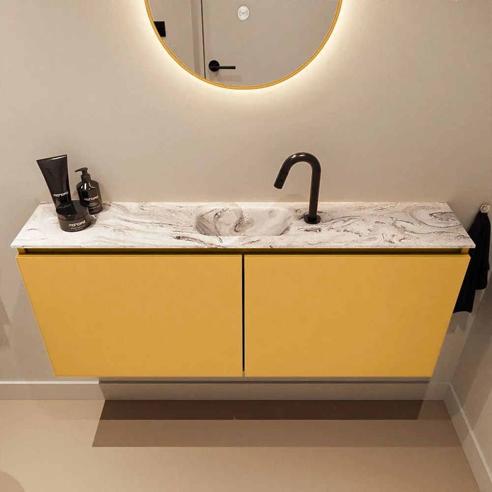 Mondiaz Ture DLux toiletmeubel 120cm ocher met wastafel glace midden met kraangat