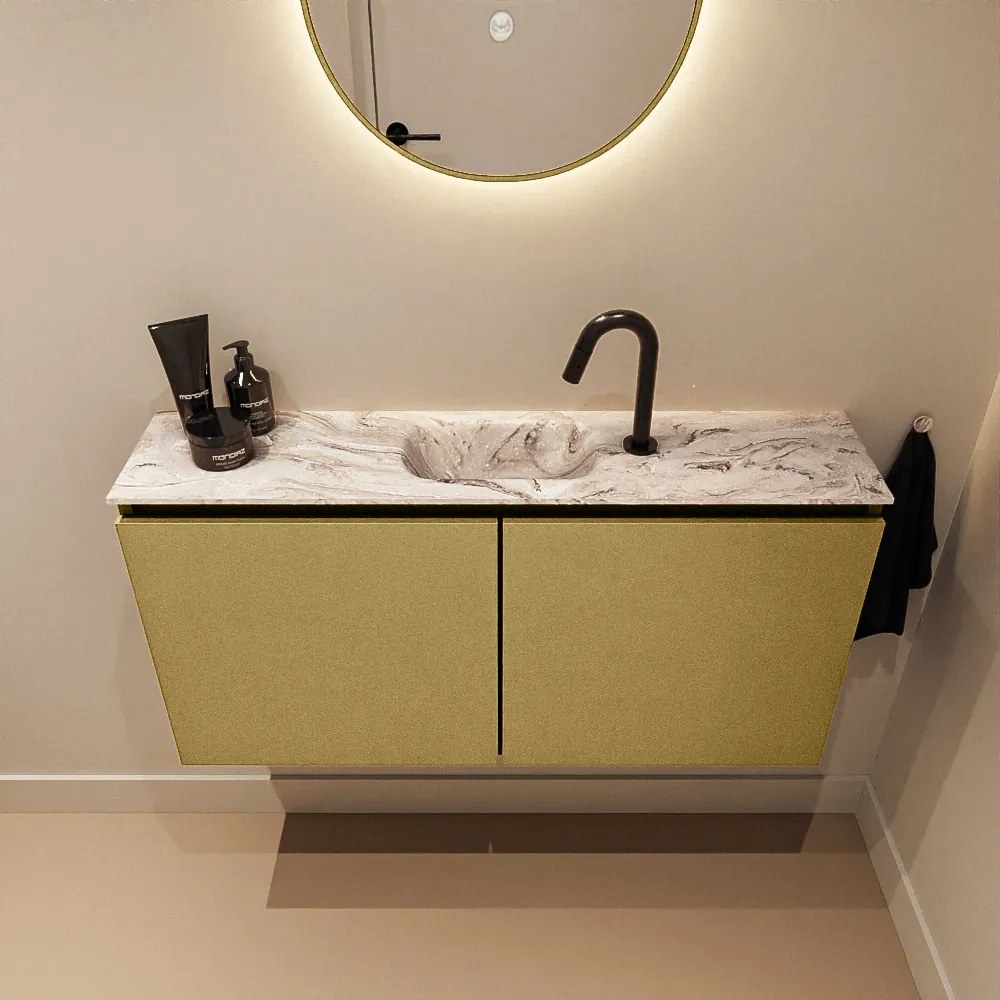 Mondiaz Ture DLux toiletmeubel 100cm oro met wastafel glace midden met kraangat