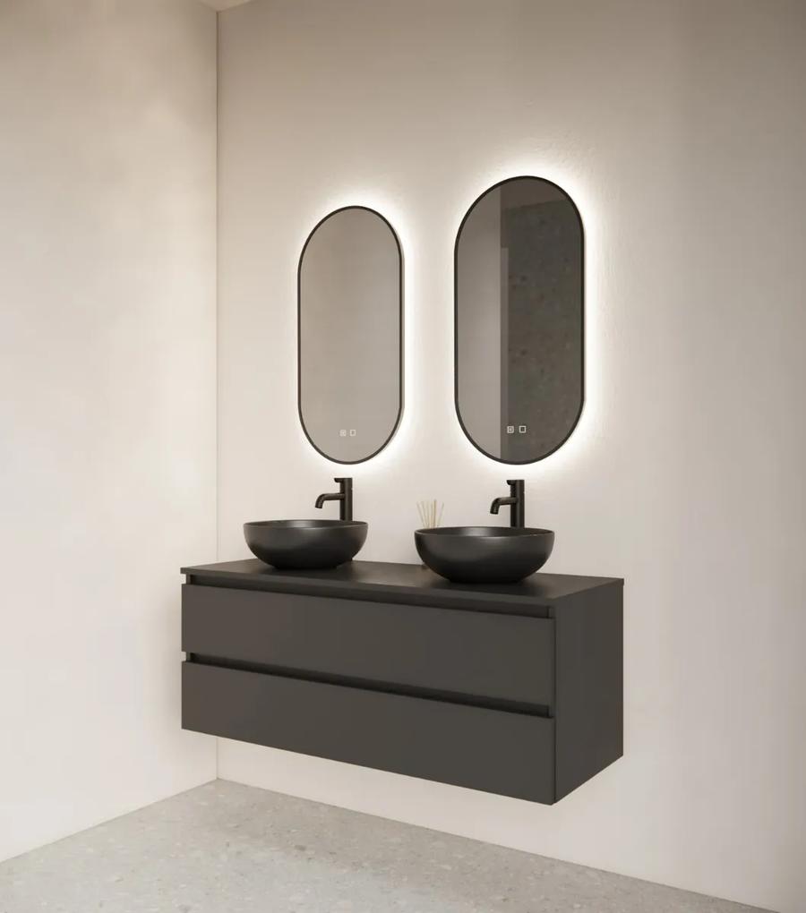 Gliss Design Aura ovale spiegel 40x100cm met LED-verlichting en verwarming zwart mat