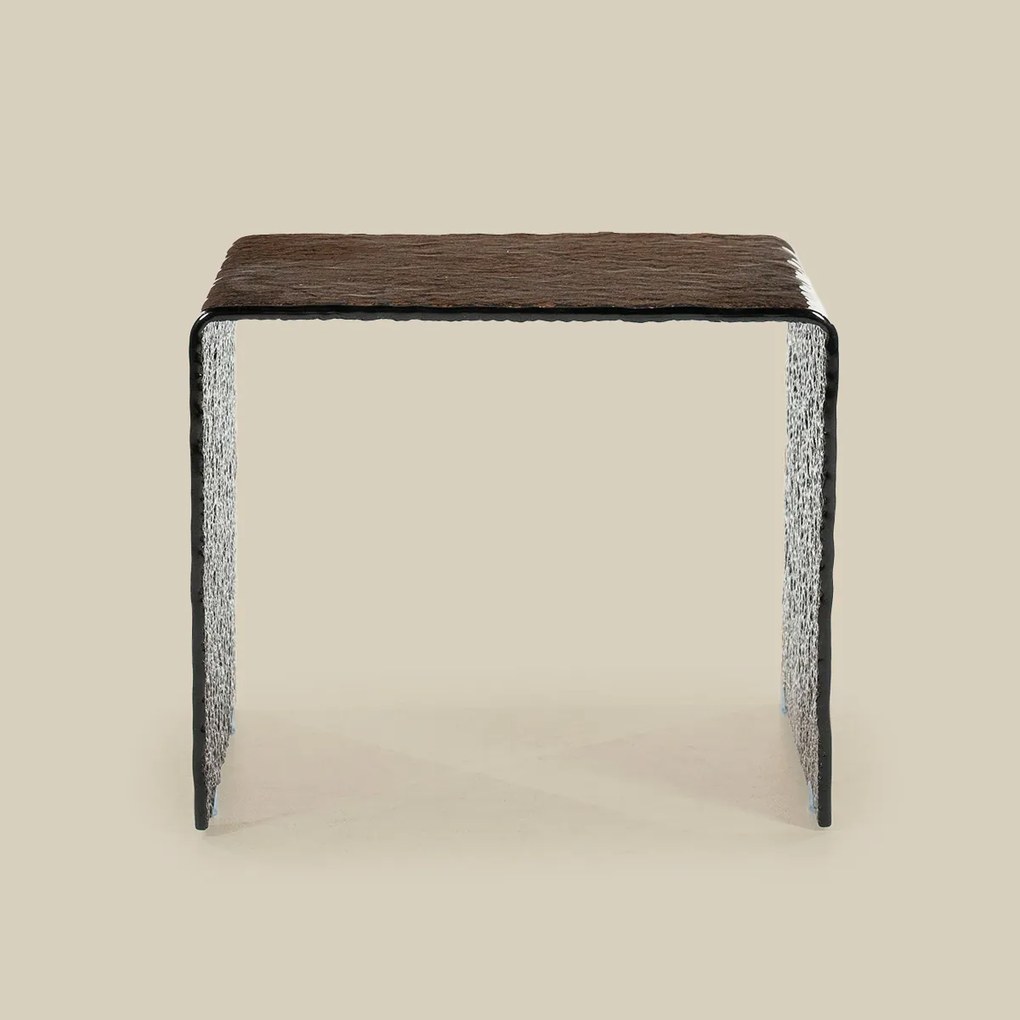 Glazen Bijzettafel Retro Bruin - 50 X 45cm.