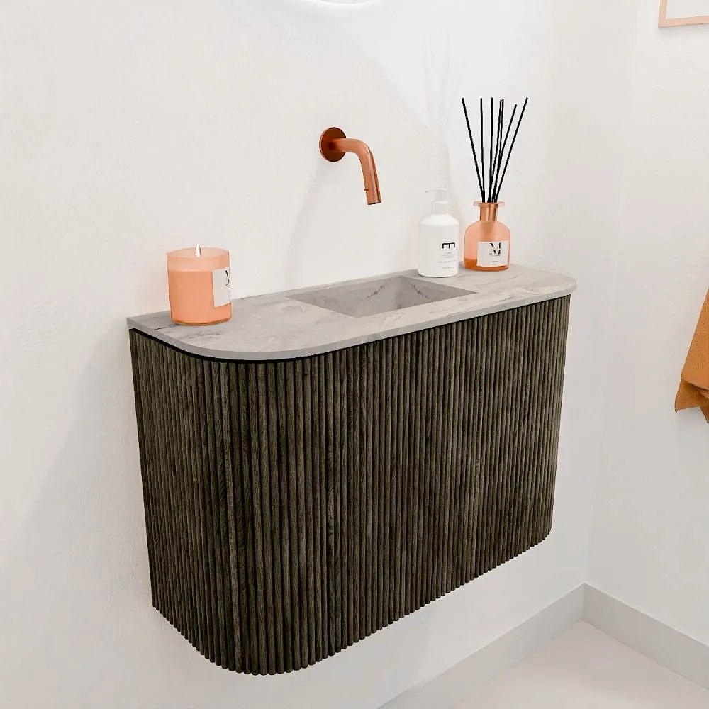 Mondiaz Joya DLux 65cm toiletmeubel ronding links/rechts shadow met wastafel faye midden zonder kraangat glace