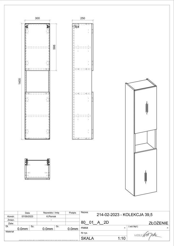 Comad Nova Oak hoge kast 30x25x140cm eiken