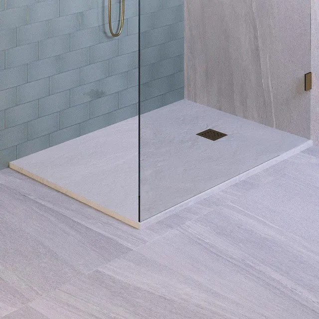 BRAUER Relievo Crag Douchebak 140x90cm antislip antibacterieel mineraalmarmer mat wit DB-RC90X140W