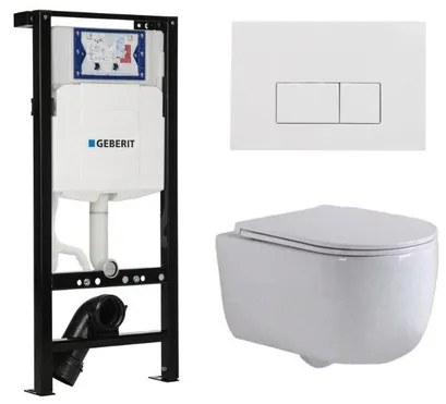 QeramiQ Dely Swirl Toiletset - 36.3x51.7cm - Inbouwreservoir met Geberit UP320 spoelmechanisme - slimzitting - glans witte bedieningsplaat - rechthoekige knoppen - wit glans SW1381697/SW706187/SW1000766/SW1026256