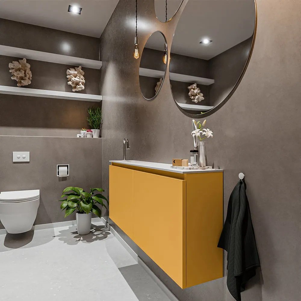 Mondiaz Ture 120cm toiletmeubel ocher met wastafel talc links 1 kraangat