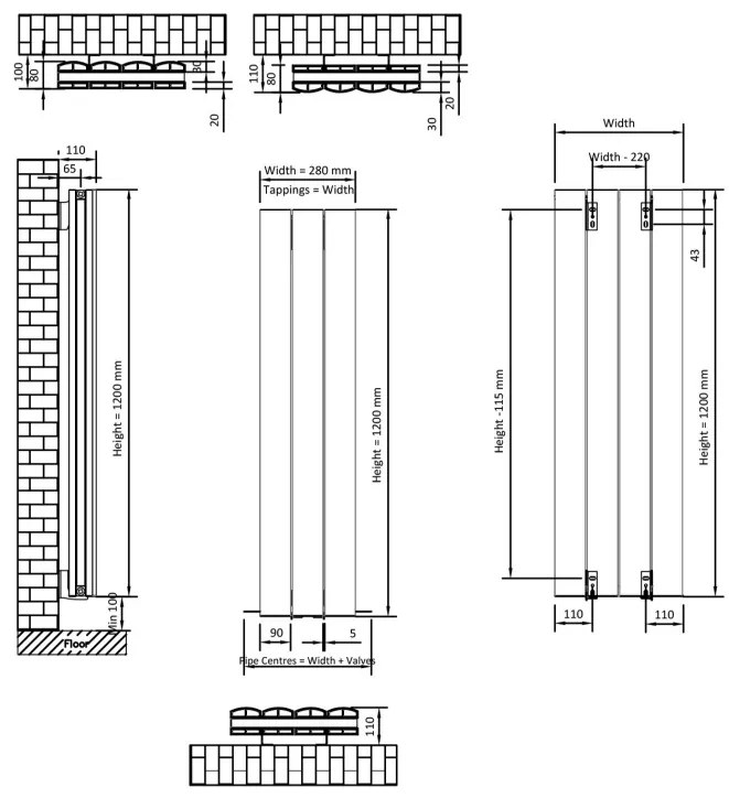 Eastbrook Guardia radiator 30x120cm aluminium 960W antraciet