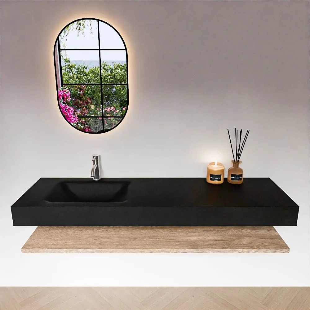 Zaro Alan badmeubel 160cm met planchet washed oak en vrijhangende wastafel cloud links 1 kraangat urban