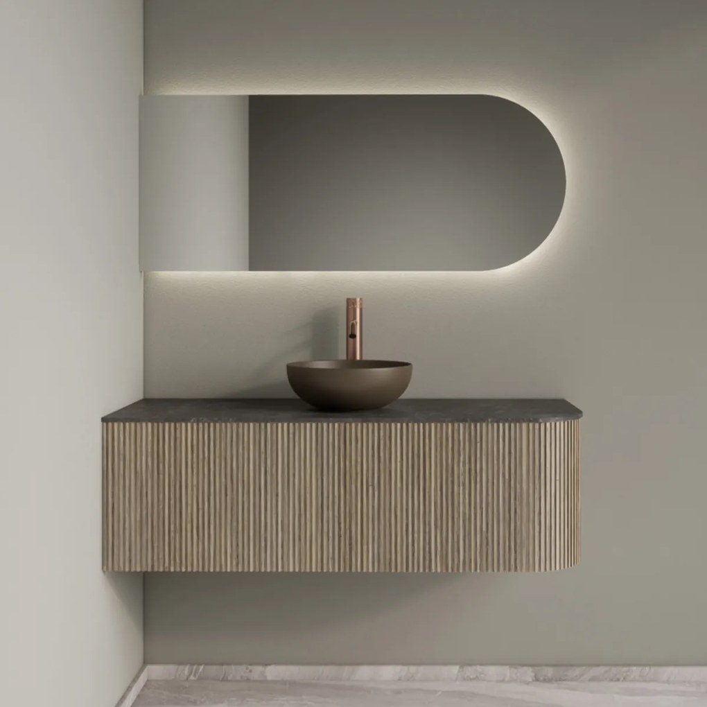 Gliss Design Alluro badmeubel ribbelfront met ronding rechts 120cm corn silk en zwart leisteen toppaneel