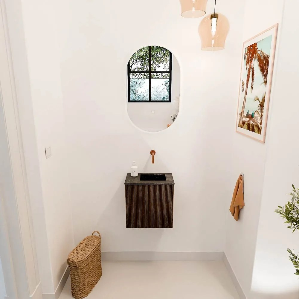 Mondiaz Joya DLux 40cm toiletmeubel walnut met wastafel faye rechts zonder kraangat lava
