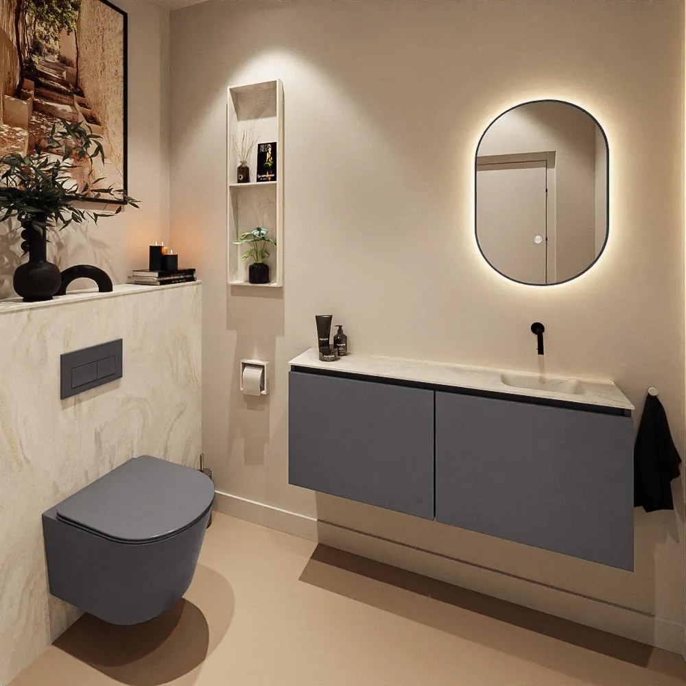 Mondiaz Ture DLux toiletmeubel 120cm dark grey met wastafel ostra rechts zonder kraangat