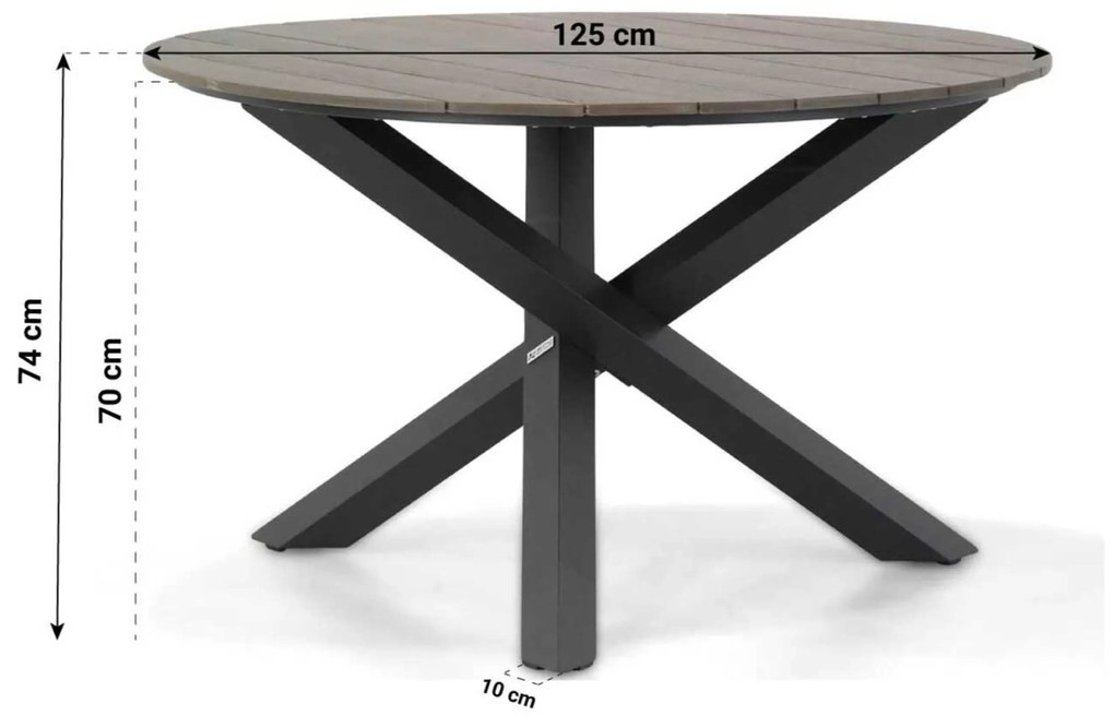 Tuinset Ronde Tuintafel 4 personen 125 cm Aluminium/textileen Grijs  Lifestyle Garden Furniture Rome/Ancona