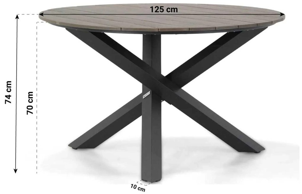 Tuinset Ronde Tuintafel 4 personen 125 cm Rope Grijs  Lifestyle Garden Furniture Monaco/Ancona