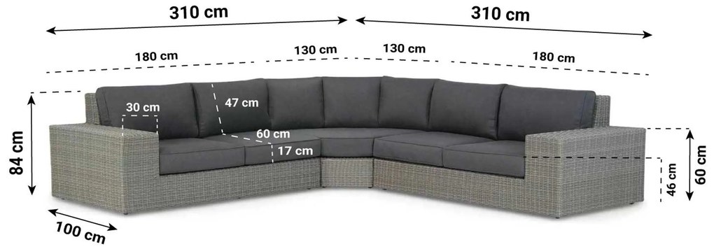 Hoek loungeset 5 personen Wicker Grijs Garden Collections Oxford