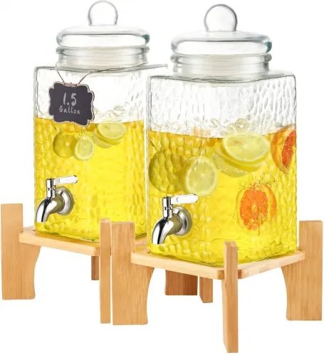 VEVOR Drankdispenser, 5,5L Drankdispenser voor Feesten, Glazen Sapdispenser met Standaard, RVS Kraan, IJsthee Limonade Sap Waterdispenser, voor Restaurants, Hotels, Feesten