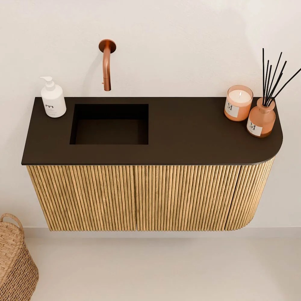 Mondiaz Joya 70cm toiletmeubel ronding rechts oak met wastafel faye links zonder kraangat urban