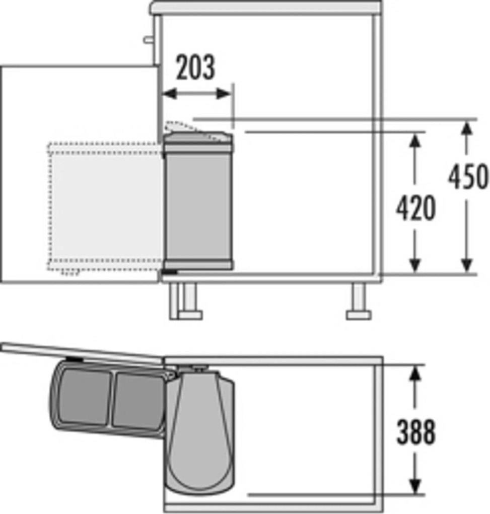 Hailo Duo afvalemmer voor draaideurkast 20x39x42cm chroom/zwart