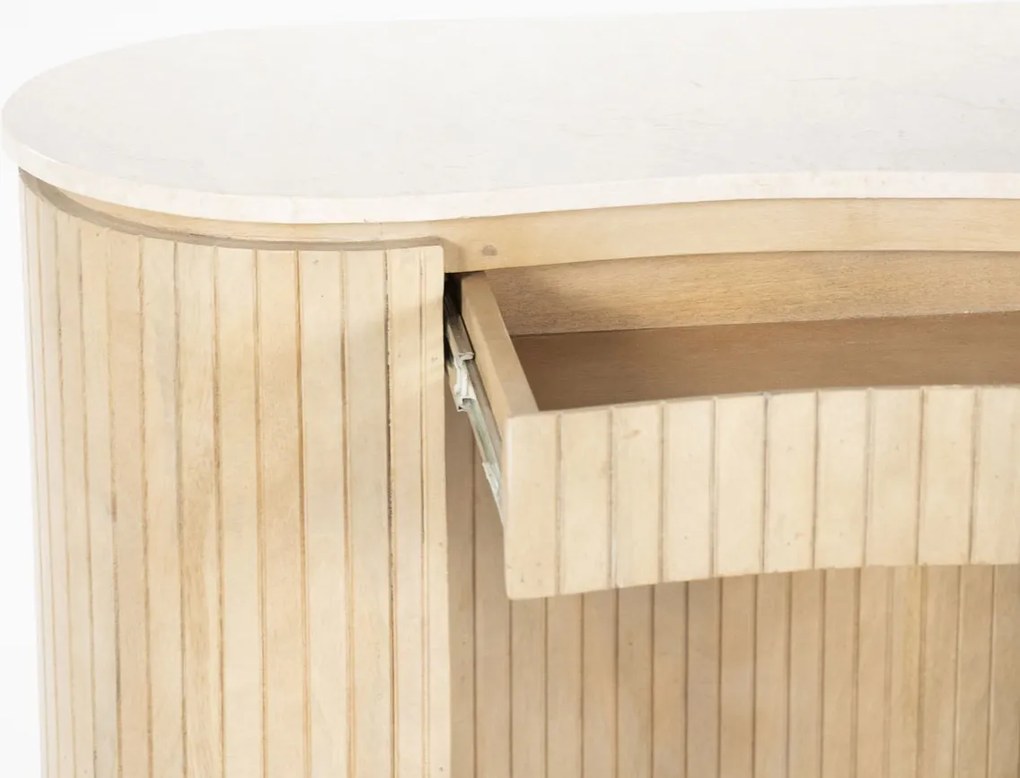 Organisch Bureau Marmer Met Ribbel Hout - 129 X 60cm.