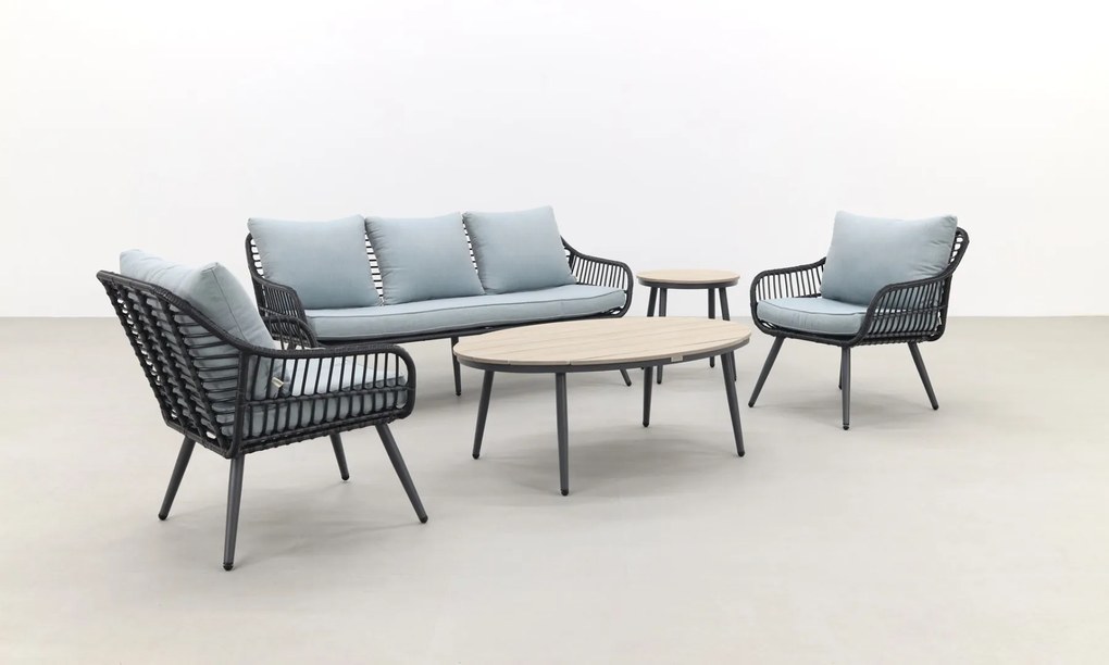 Garden Impressions Margriet stoel-bank loungeset - Carbon black/Mint grey - 5 delig