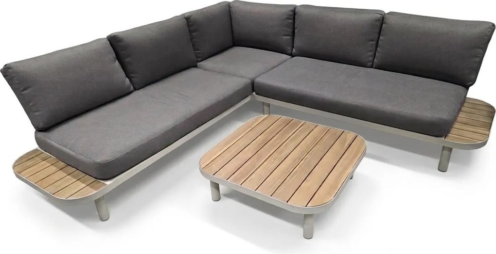 Showroommodel Amore platform hoek loungeset 3 delig latte zand aluminium