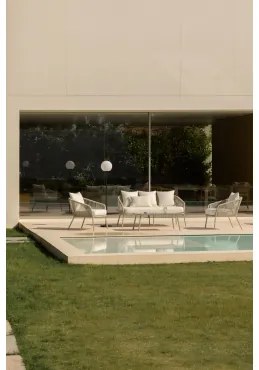 Tuinset Met 2-zitsbank, 2 Fauteuils En Salontafels In Aluminium En Gevlochten Touw Arhiza Groen – Khaki - Sklum