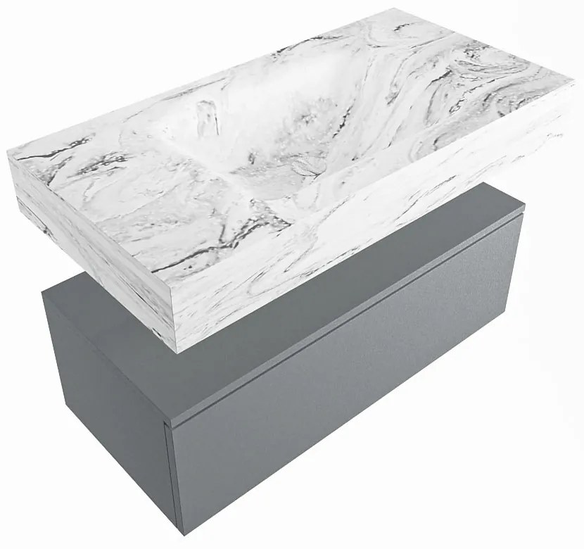 Mondiaz Alan DLux badmeubel 90cm plata 1 lade met wastafel glace midden zonder kraangat