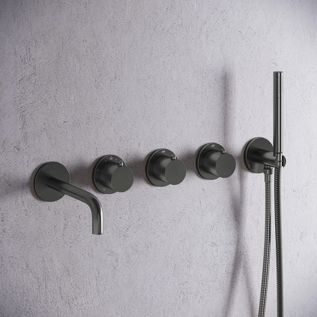 Saniclear Plus Curved inbouw badkraan met 20cm uitloop en staafhanddouche verouderd ijzer - gunmetal