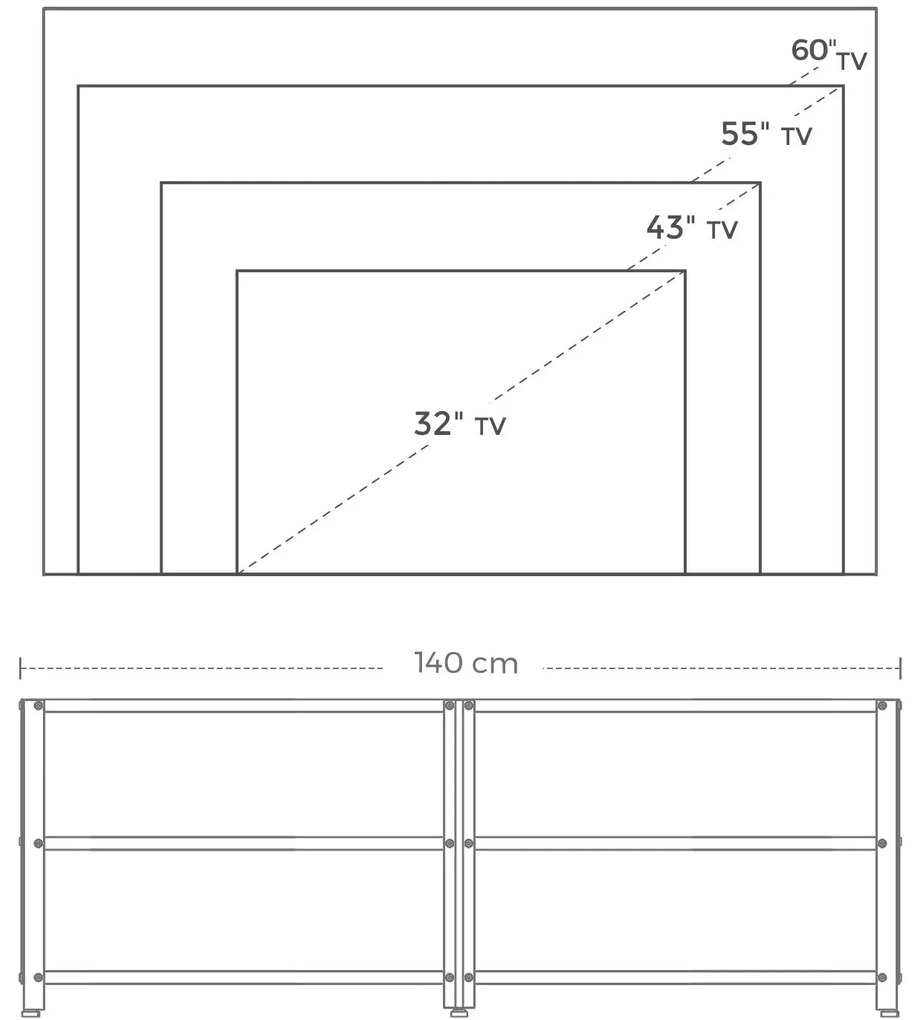 Nancy's Garfield Tv Meubel - Tv Meubels - Tv Kast Industrieel - Salontafel - Bruin/Zwart - 160 x 39.2 x 50 cm (L x B x H)