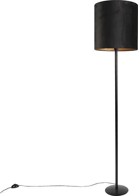 Zwarte vloerlamp met velours kap zwart met goud 40 cm - Simplo