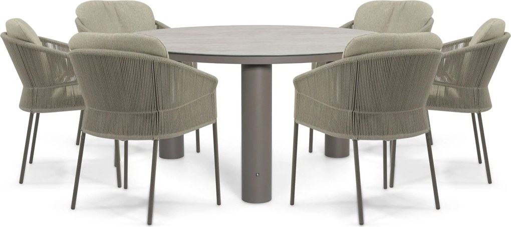 Tuinset Ronde Tuintafel 6 personen Rope Taupe 4 Seasons Outdoor Florence/Arancia