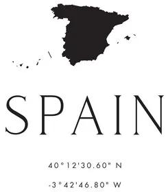 Kaart Spain map and coordinates, Blursbyai, (26.7 x 40 cm)