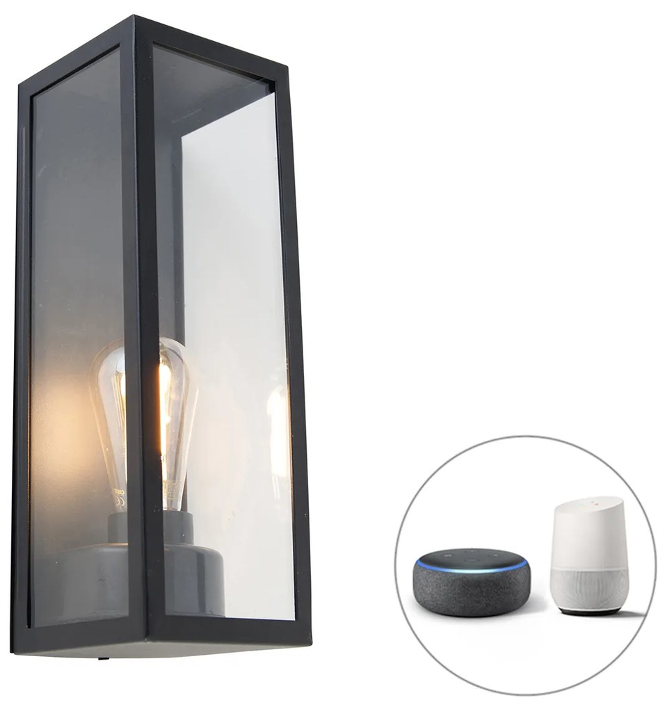 Smart buiten wandlamp zwart met glas incl. Wifi ST64 - Rotterdam Long Modern E27 IP44 Buitenverlichting