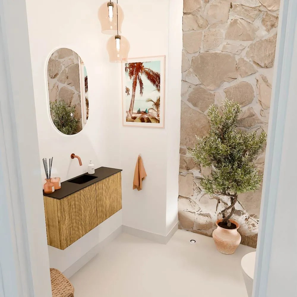 Mondiaz Joya 80cm toiletmeubel oak met wastafel faye midden zonder kraangat urban